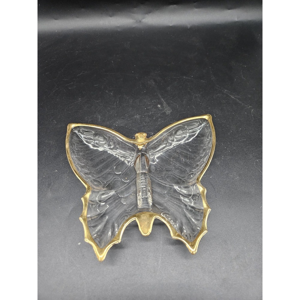 Vintage Jeannette Glass With Gold Trim Butterfly Trinket Dish